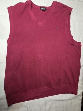 Walter Hagen Men's XL V-Neck Sweater Vest 100% Cotton Burgundy Maroon Golf